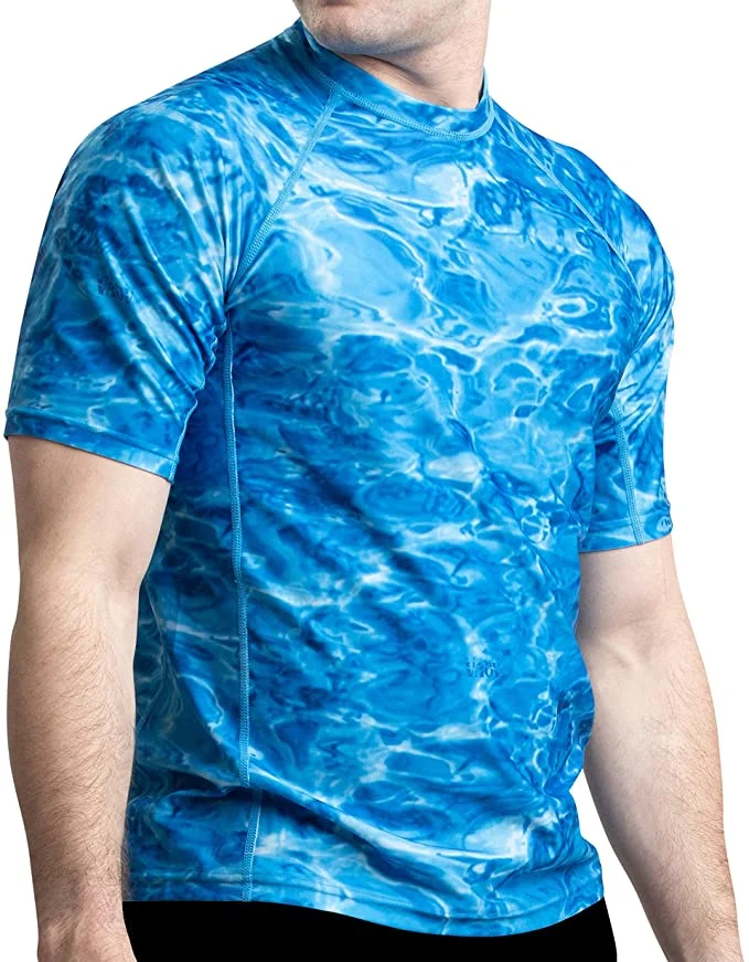 Mens Rash Guard Sun Shirt: Short Sleeve Swim Top Rashguard for Men