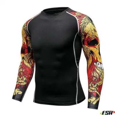 Camisas impressas por compressão sublimadas Rash Guard com logotipo personalizado para homens