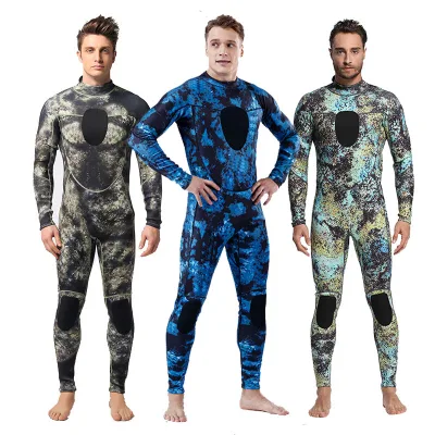 Fatos de mergulho de caça submarina para homens, neoprene camuflado de 1,5 mm de corpo inteiro, trajes de mergulho de uma peça Wyz19065