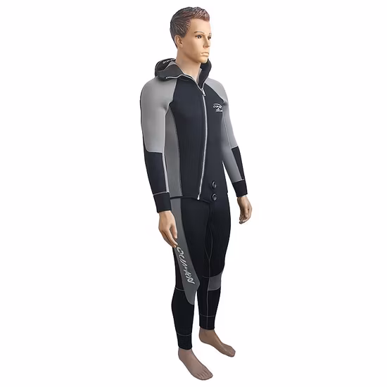Design de material mercerizado Fato de neoprene com capuz de manga comprida para mergulho masculino 5mm 7mm Fato de neoprene com capuz